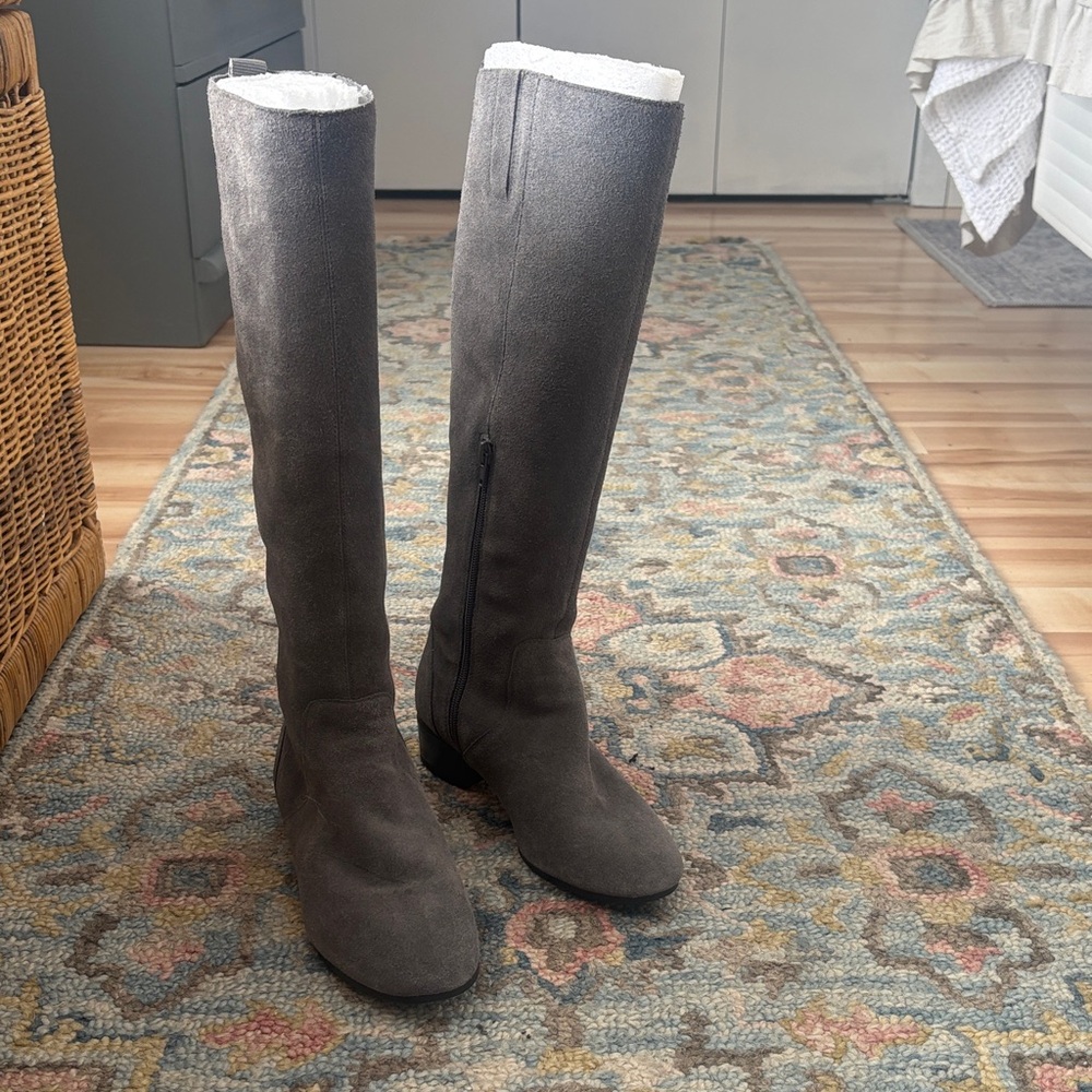 Gray Knee-High Suede Boots